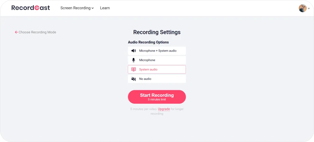 RecordCast Perekam Layar Online